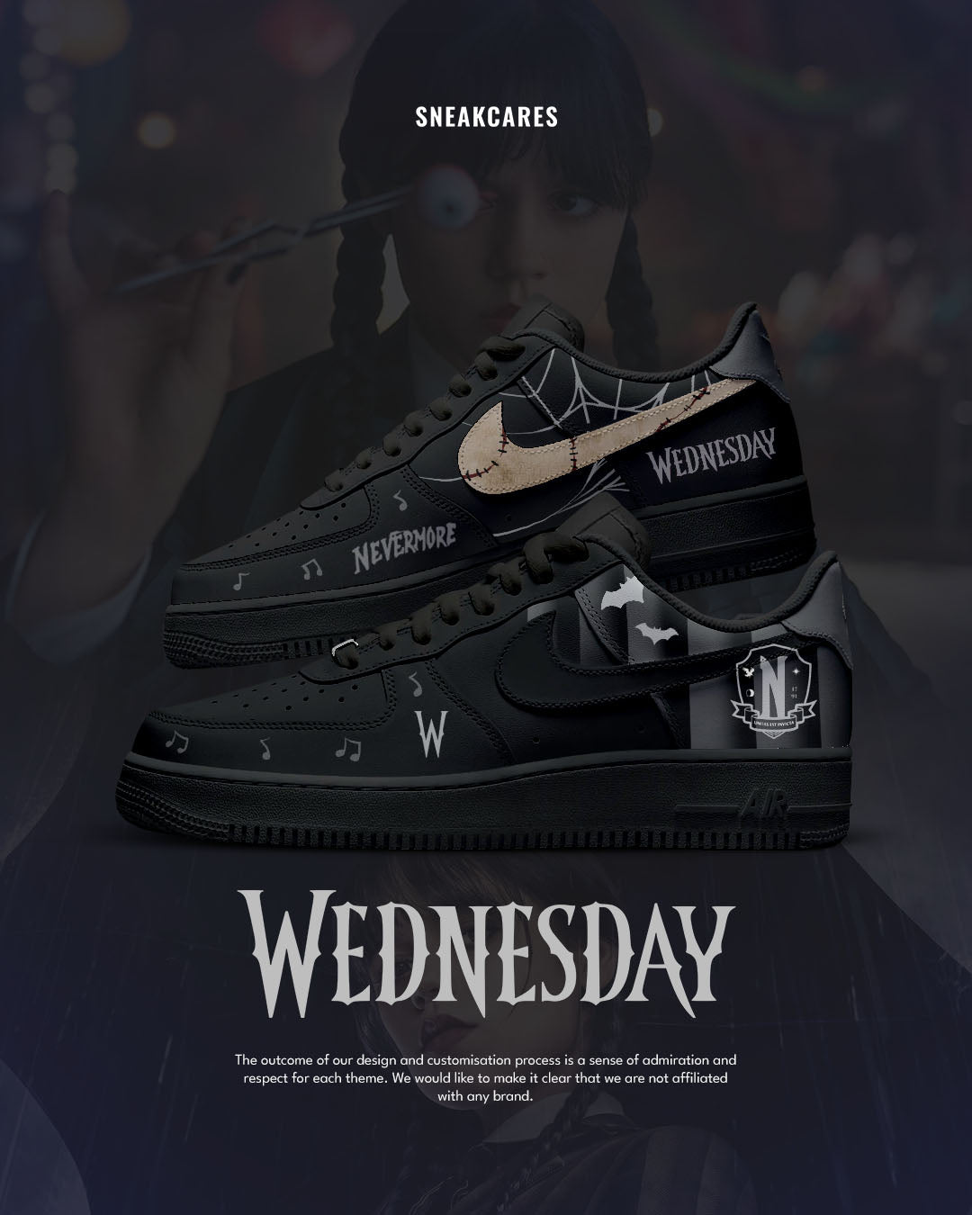CUSTOM SNEAKERS WEDNESDAY ADDAMS NIKE AIR FORCE 1