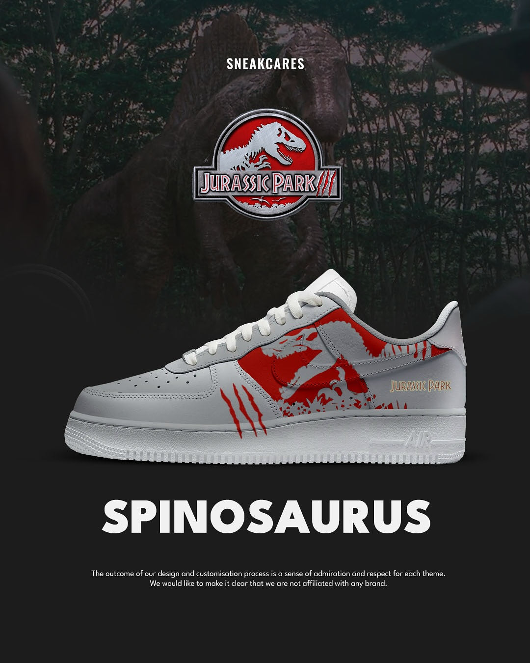 NIKE AIR FORCE CUSTOM PAINT JURASSIC PARK SPINOSAURS JW III