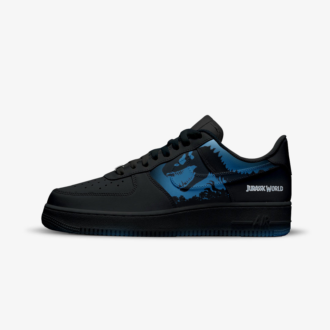 NIKE AIR FORCE CUSTOM PAINT JURASSIC WORLD TREX BLUE BLACK