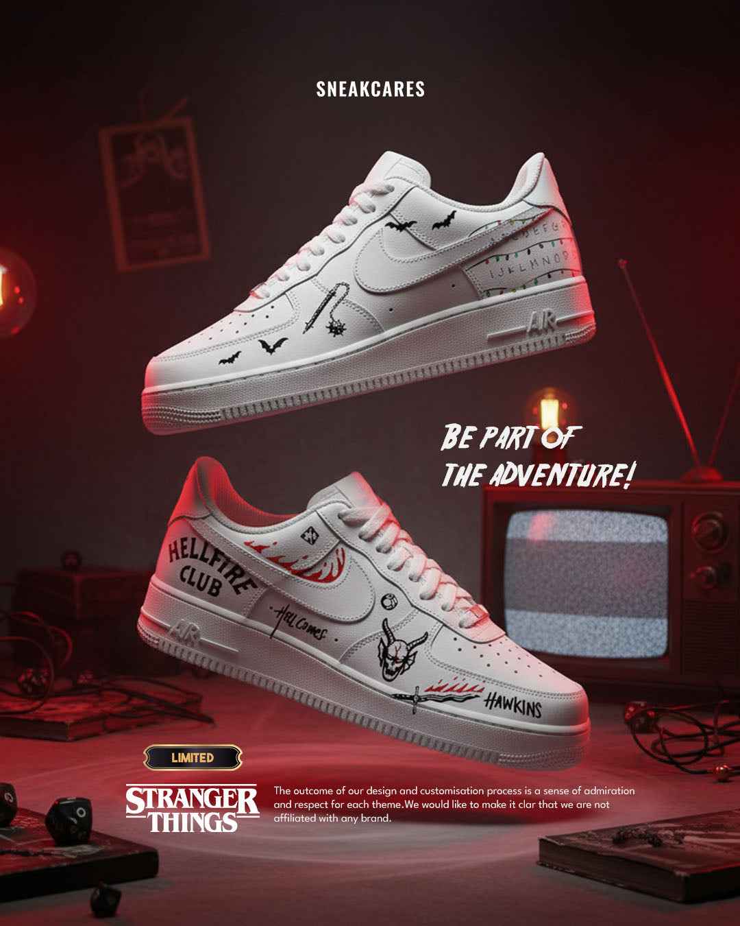 CUSTOM SNEAKERS STRANGERS THINGS HELLFIRE CLUB