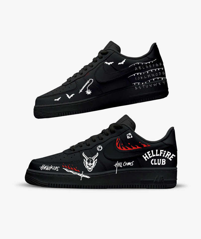 CUSTOM SNEAKERS STRANGERS THINGS HELLFIRE CLUB BLACK